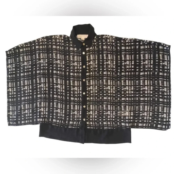 Michael Kors Black & White Short Sleeve Sheer Blouse Size  XS - Picture 6 of 10